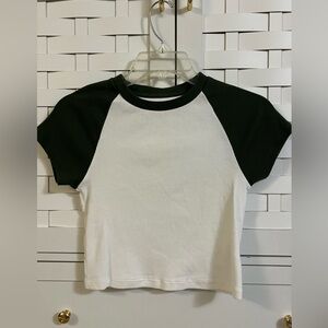 Aerie Green & White Ribbed Baseball Tee